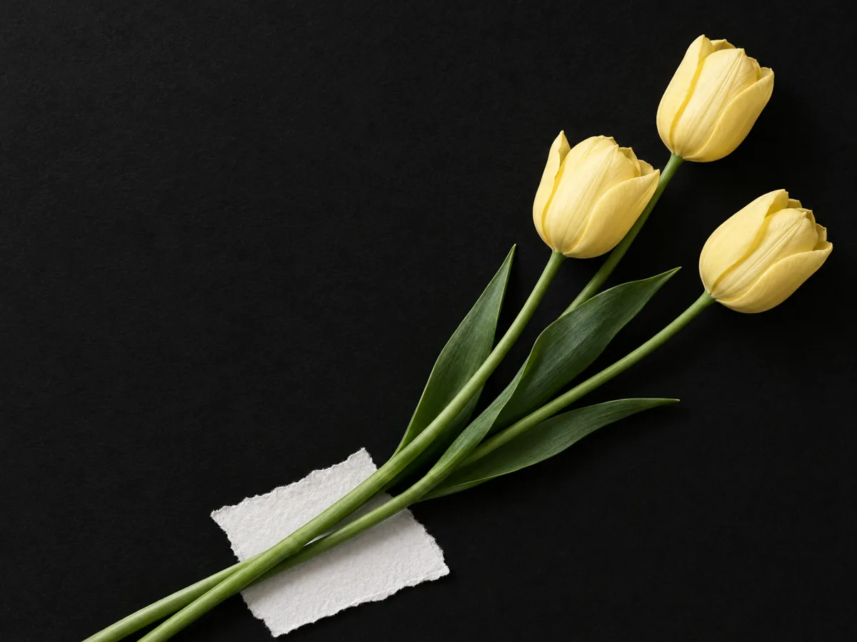 Concept photograph of pale yellow tulips against a black background